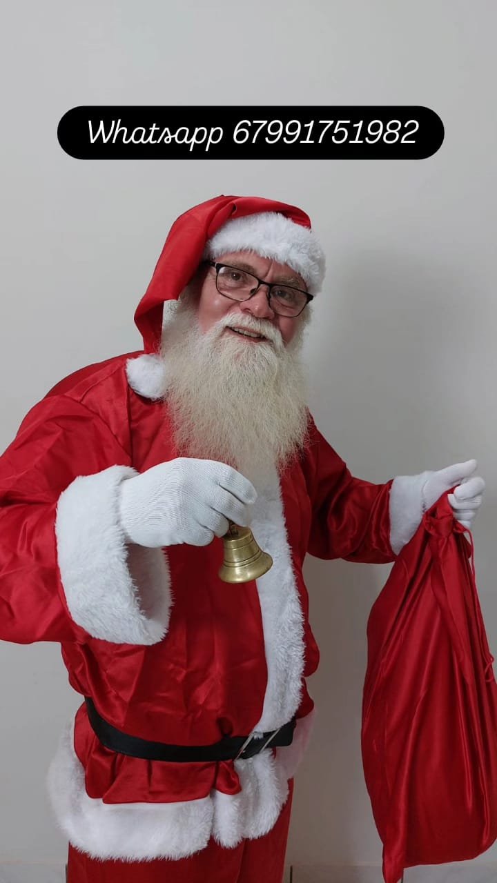 Retrato do Papai Noel com sino e saco de presentes